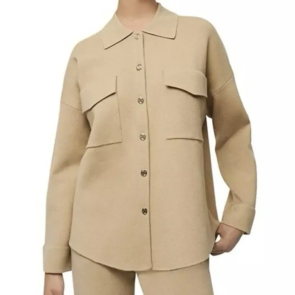 Maje Mimisal Knit Overshirt Cardigan In Camel Size 0/XS